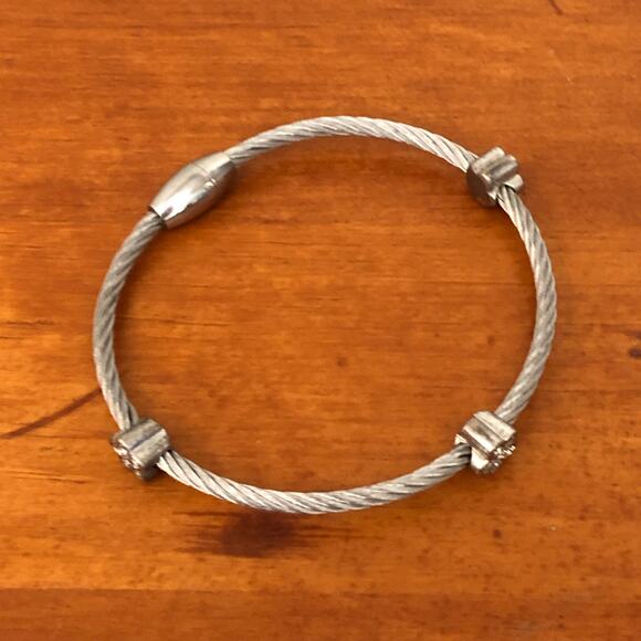 3 PCS Silver Unique Vintage Rope Style Bracelet Set with Small Gemstone Beads - Picture 4 of 9